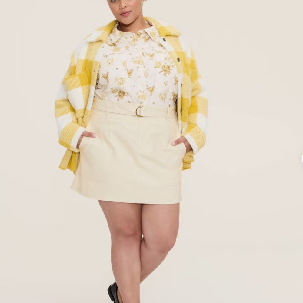 Woolrich Cream Belted Mini A-Line Skirt